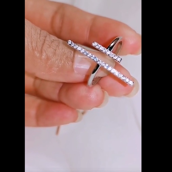 White Gold Plated Double Open Pave Crystal Ring - Picture 7 of 13